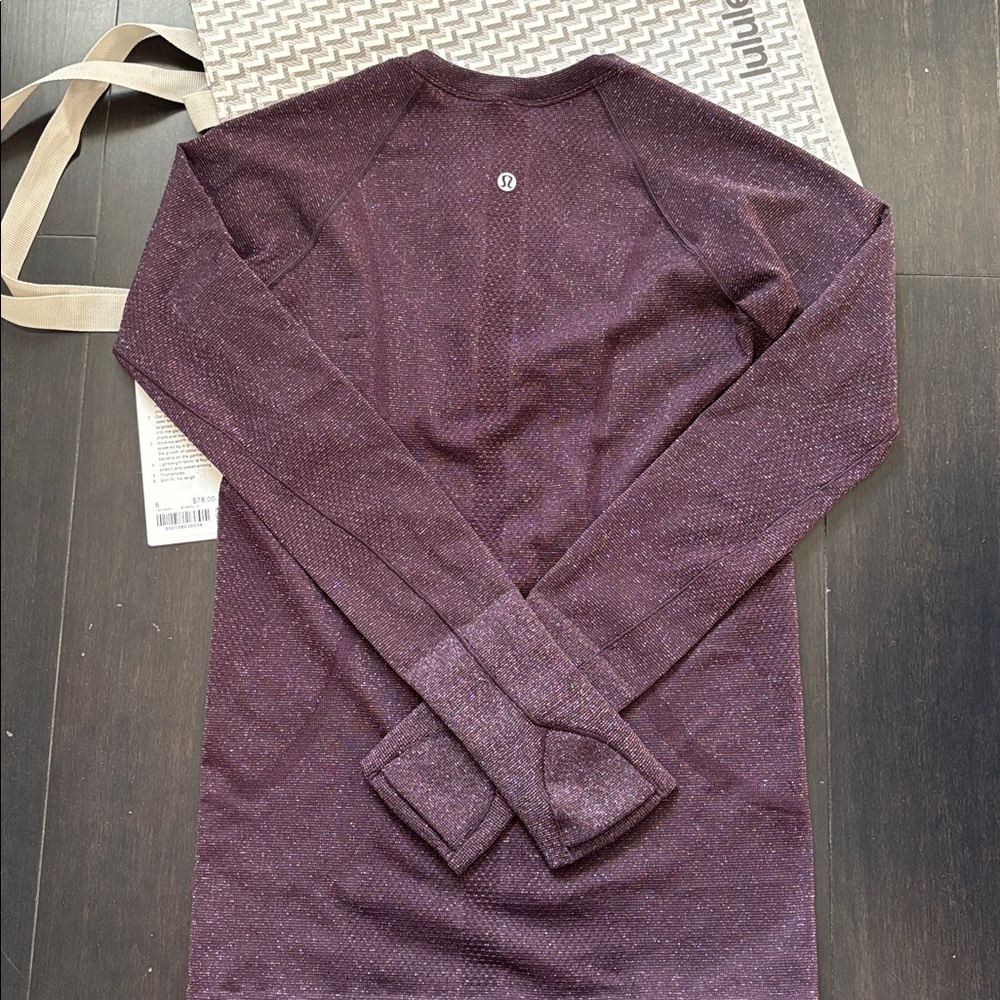 LULULEMON SWIFTLY TECH LONG SLEEVE 2.0 *SPARKLE IN BLACK PLUM/RAINBOW SZ 6 NWT - Picture 5 of 9